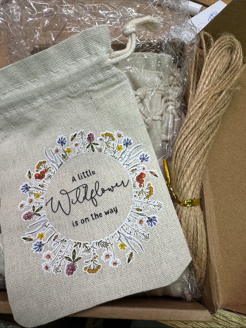 25 Sets Canvas Drawstring Gift Bag with Thank You Cards & Twine - NWT